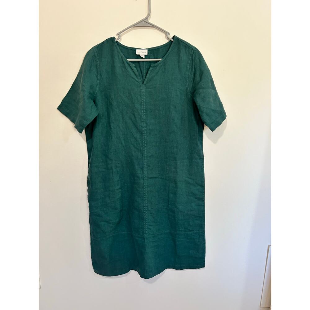 J Jill Pure Jill garment-dyed linen tunic dress jade green (ST)
